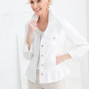 Chicos White Peplum Jean Jacket Size 1